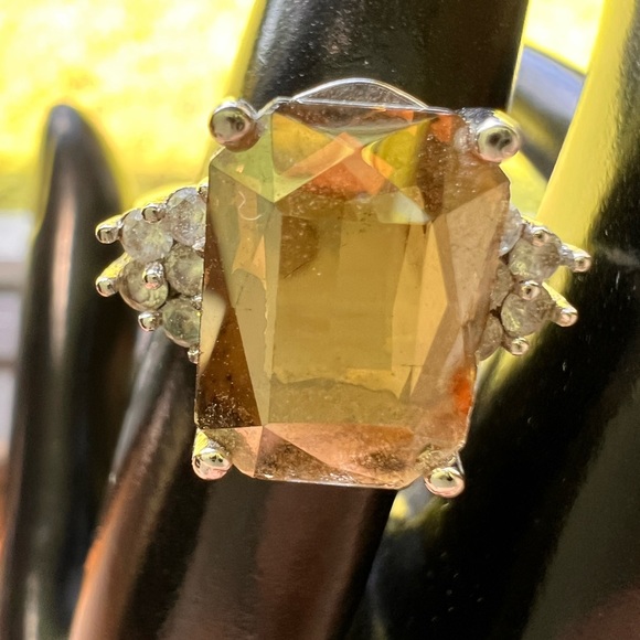 SOLD 2/12 925 SS Vintage Yellow Topaz & CZ or Rhinestones Ring - Picture 2 of 14